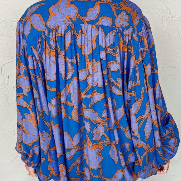 Multicolor Casual Women's Floral Print Batwing Sleeve Buttoned Loose Fit Shirt - Picture 3 of 10